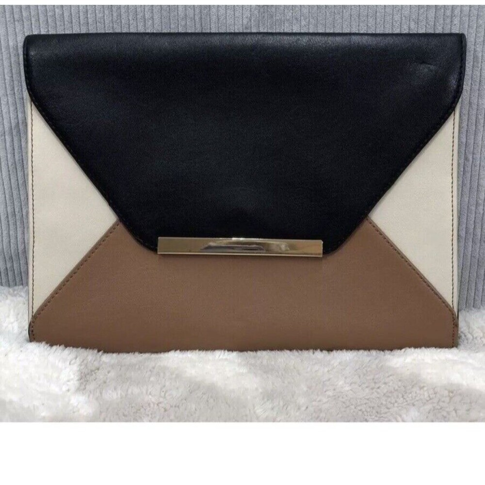 Express Envelope Clutch Purse Colorblock Black Brown Beige Church Party